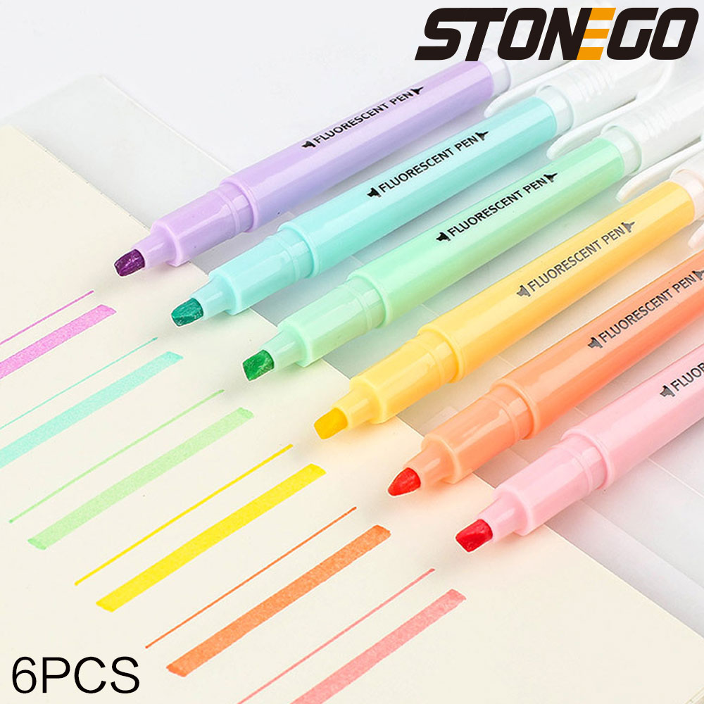 Highlighter Set Pastel - STONEGO 6-teiliges Textmarker-Set mit zwei Spitzen,