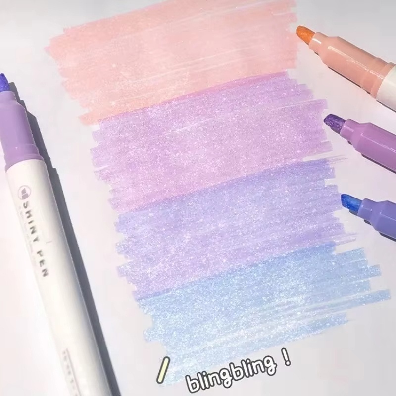 Highlighter Set Pastel - 4 Farben/Set Glitzer-Textmarker Stift Feiner Glitzer-Marker