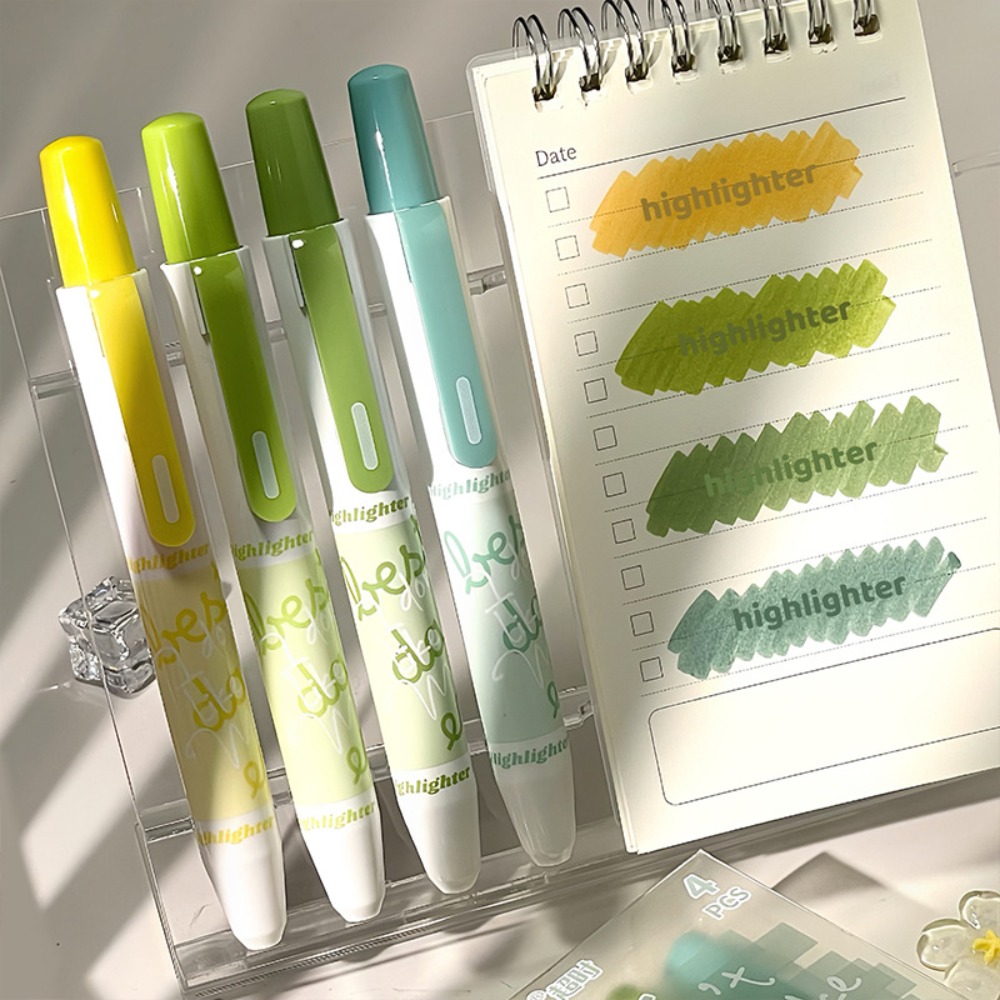Highlighter Set Pastel - 4 Stück Neue Farbverlauf-Textmarker mit Druckmechanismus