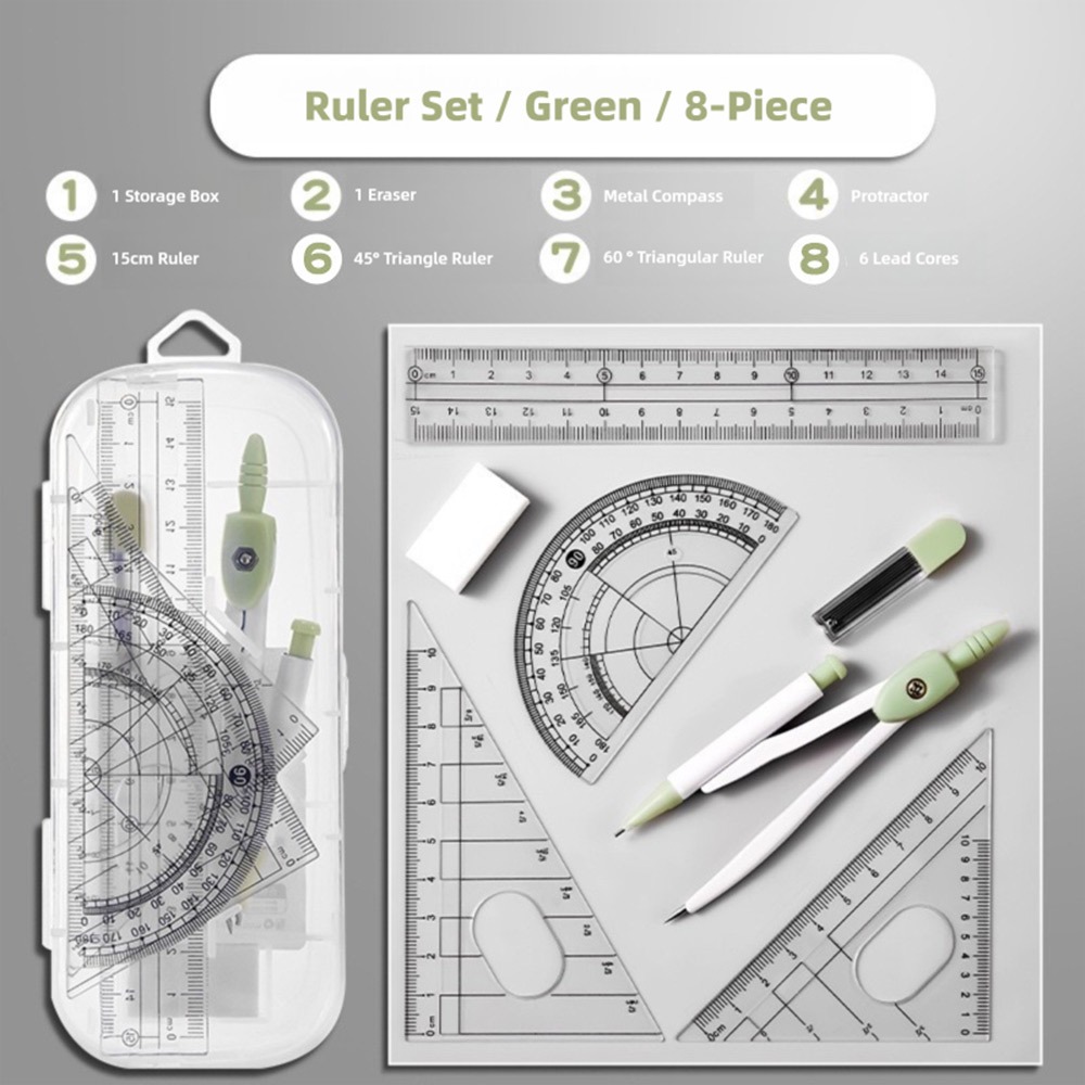 Ruler Set Transparent - 8 Teile/satz Kunststoff Lineal Kompasse Set
