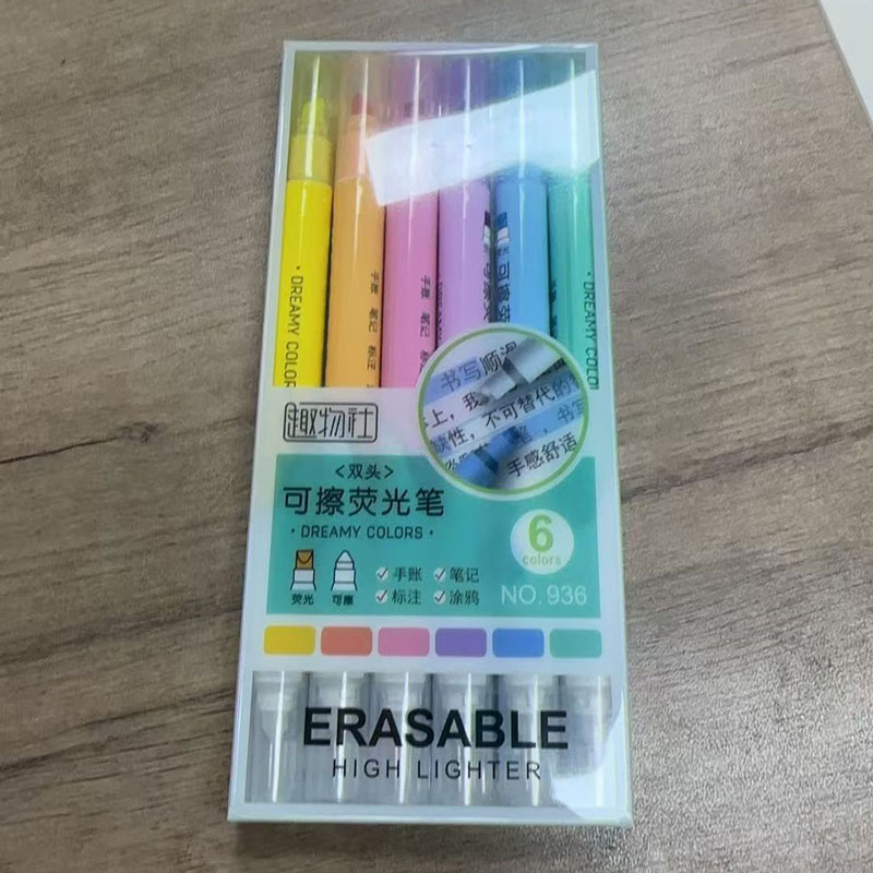 Highlighter Set Pastel - 6 Stück löschbare Textmarker, Pastellmarker, fluoreszierender