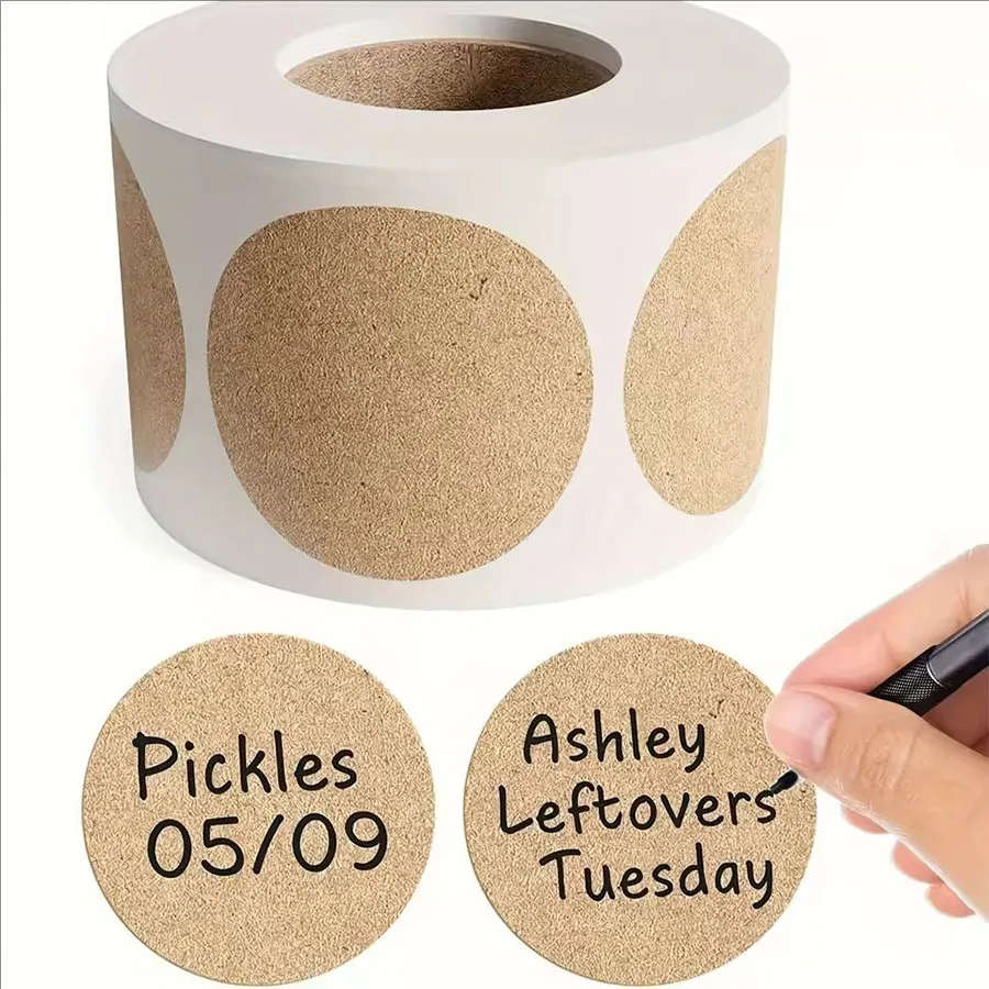 Sticker Label Roll - 500 Stück/1 Rolle, Kraftpapier, rund, selbstklebend,