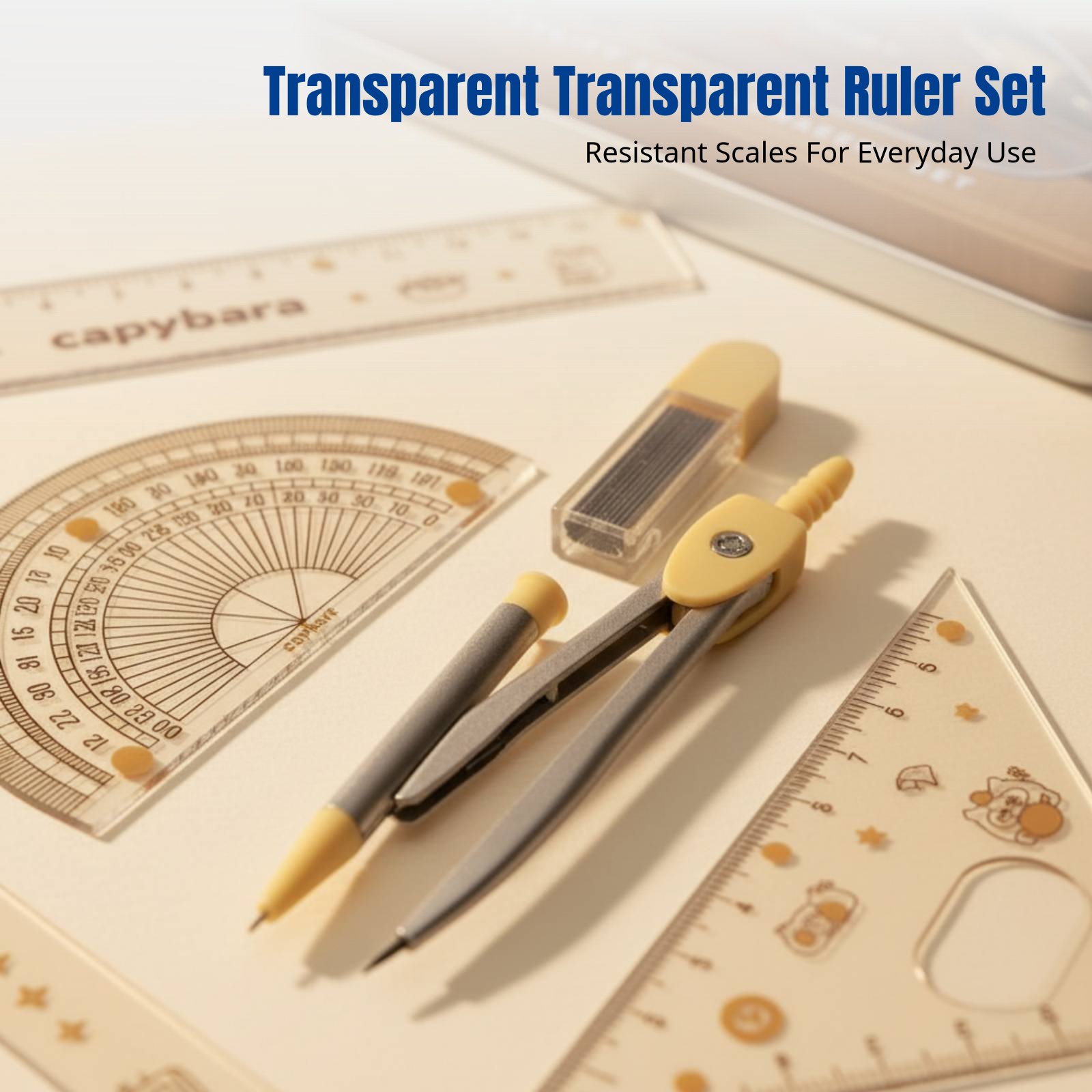 Ruler Set Transparent - Lineal-Set für Schüler, Cartoon-Motiv, Transparent, für